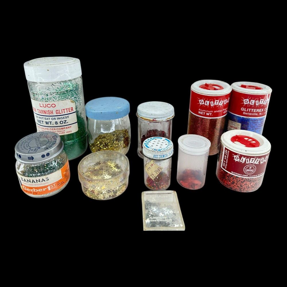 (11)‎ Containers Jars of Crafters Glitter Lot Luco Glitterex Chunky 70s-90s VTG